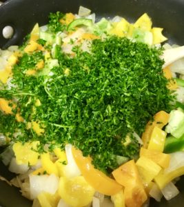 sauteing vegetables with parsley