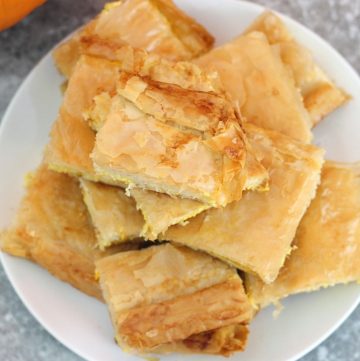 Byrek - a plate of phyllo pumpkin pie slices