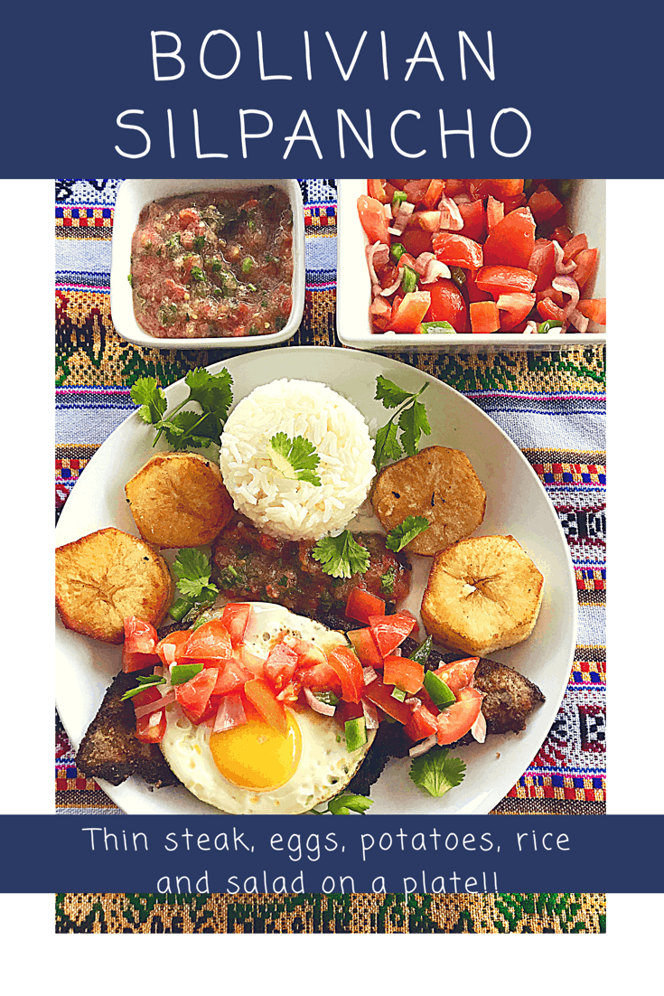 Bolivian Silpancho - Meat, Eggs, Rice, Potatoes and Salad in One Plate