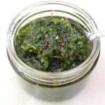 Argentinian Chimichurri sauce served in a glass jar.