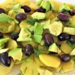 Potato, avocado and dill salad with kalamata olives