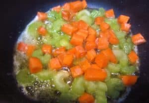 Sauteing celery and carrots in butter