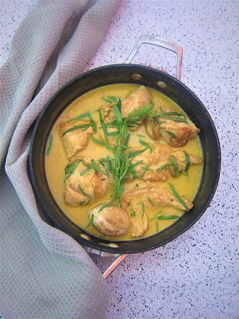 Tarragon chicken with white wine sauce and Dion Mustard