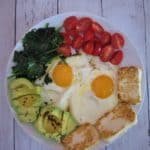 Eggs, Halloumi, Spinach, Avocado and Cherry Tomatoes Breakfast