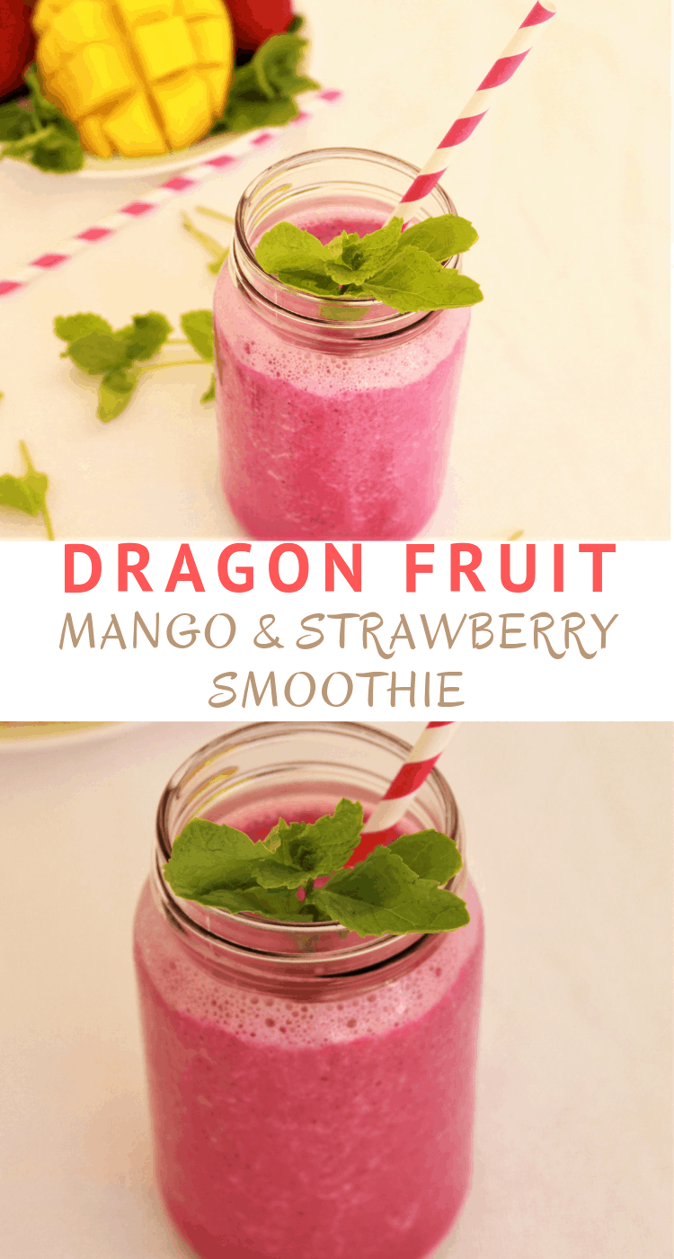 Dragon Fruit (Pitaya), Mango and Strawberry tropical smoothie - perfect summer smoothie