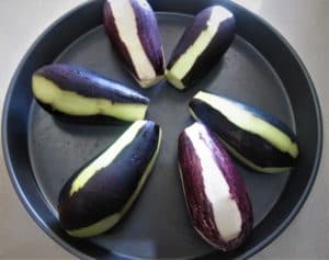 Eggplants ready to get baked