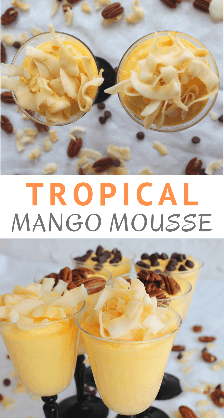 Tropical Mango Mousse (no eggs, no gelatin, no suggar) with different toppings!!