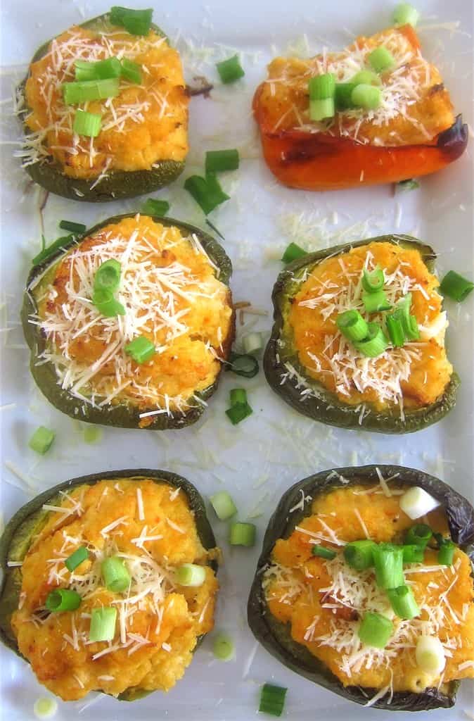 This Cauliflower Puree Stuffed Peppers casserole is a lower carb, vegetarian alternative for Mediterranean Stuffed Peppers.