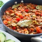 Skillet Ground Beef dinner inspired by Cuban Picadillo