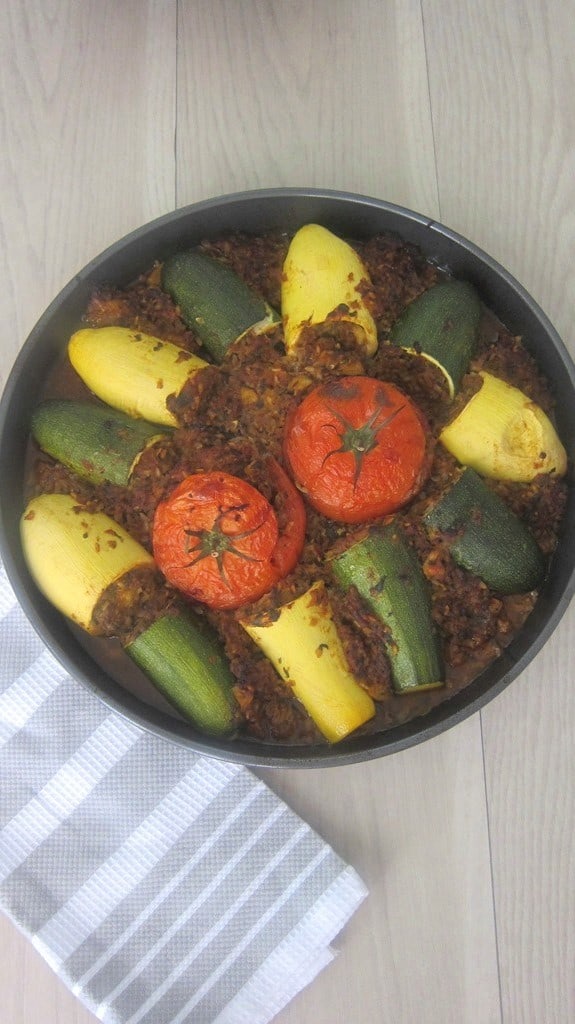 Stuffed Zucchinis, Tomatoes and Squash Casserole - This Mediterranean Dinner Casserole is a favorite family dinner during zucchini season in my household, plus it lasts for 2 dinners which is always a bonus for me.