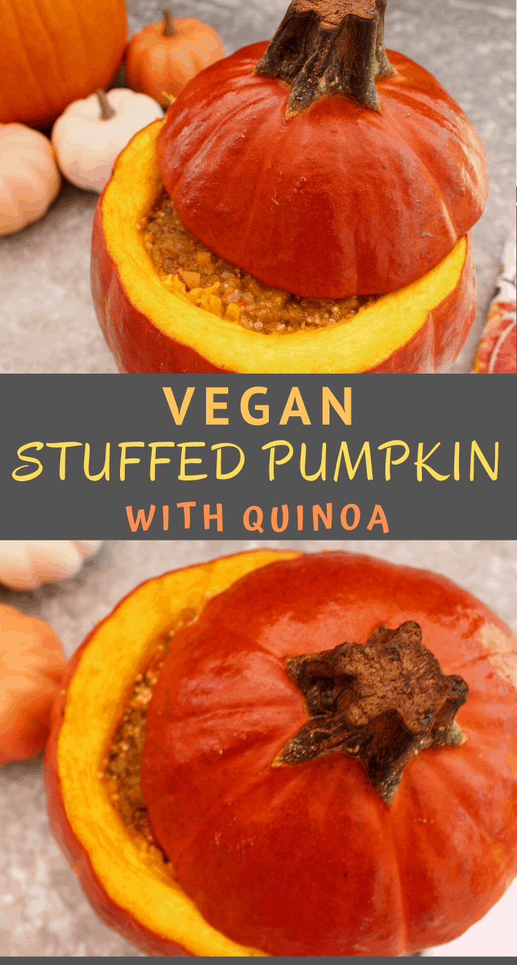 This vegan roasted stuffed pumpkin is such a fun Fall dinner for the whole family. It's filling and delicious!  