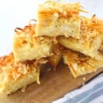 Baked pasta casserole with fettuccine, eggs, feta cheese, milk and butter.