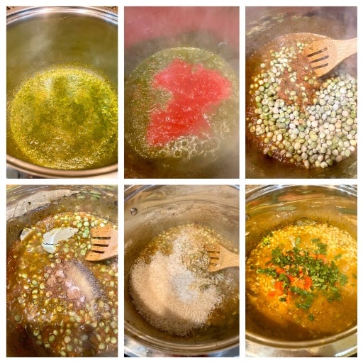 Process pictures showing some step by step stills of cooking rice with pigeon peas. 