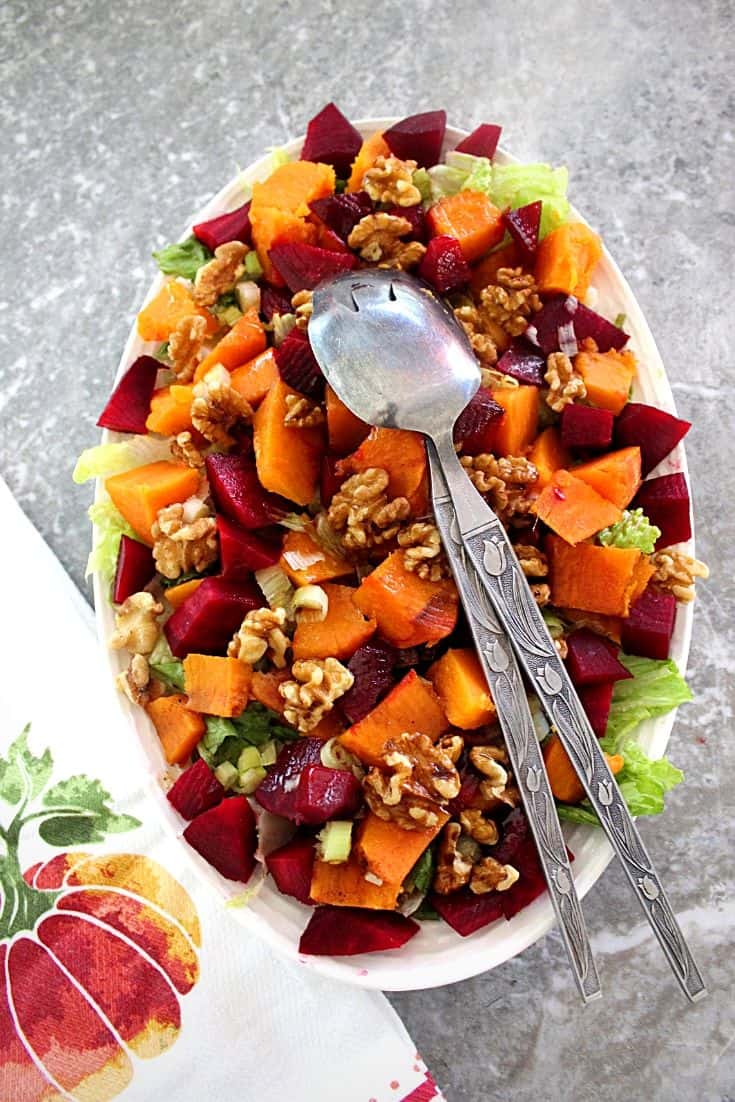Roasted Beets, Sweet Potatoes and Walnuts Salad - perfect side dish salad for meals and Holidays. 
