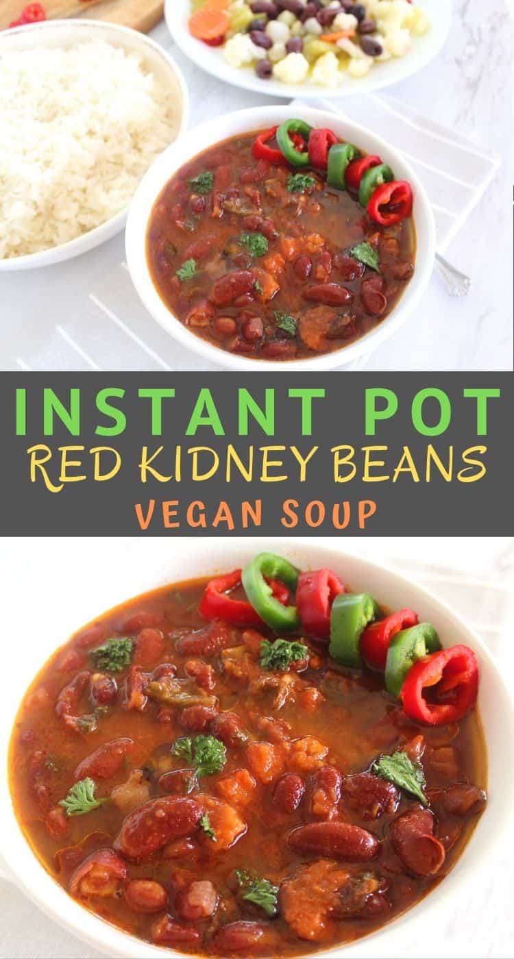 Instant Pot red kidney beans soup. It's a vegan soup, served with rice and pickled vegetables.