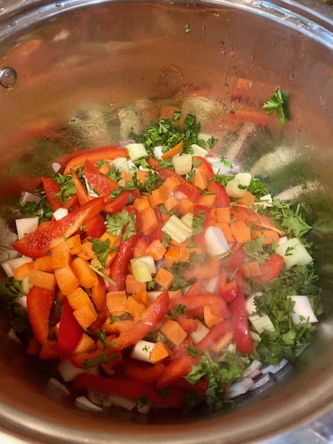 Sauteing the vegetables for the soup
