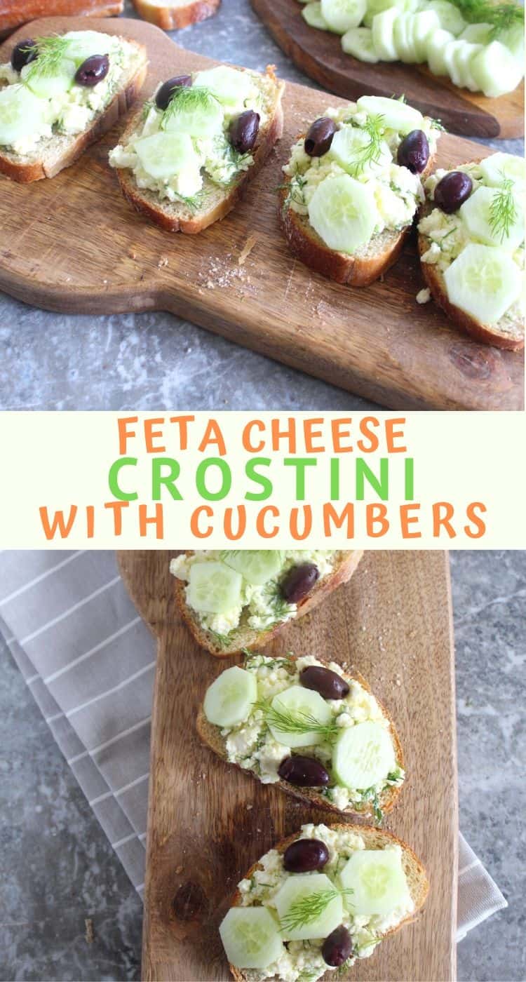 Feta Cheese, Cucumber Crostini with Dill and Olives
