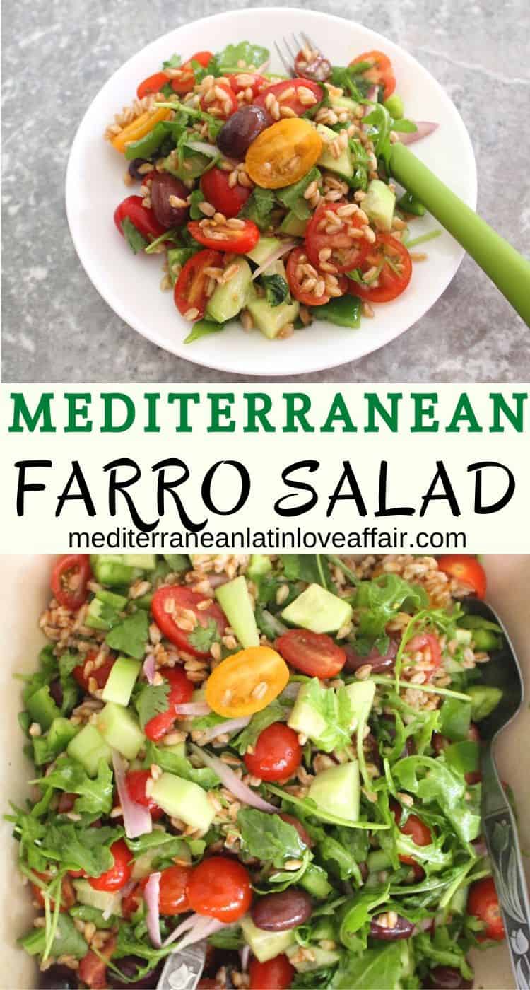 Mediterranean Farro Salad - delicious and healthy serving of this salad shown on a plate. 