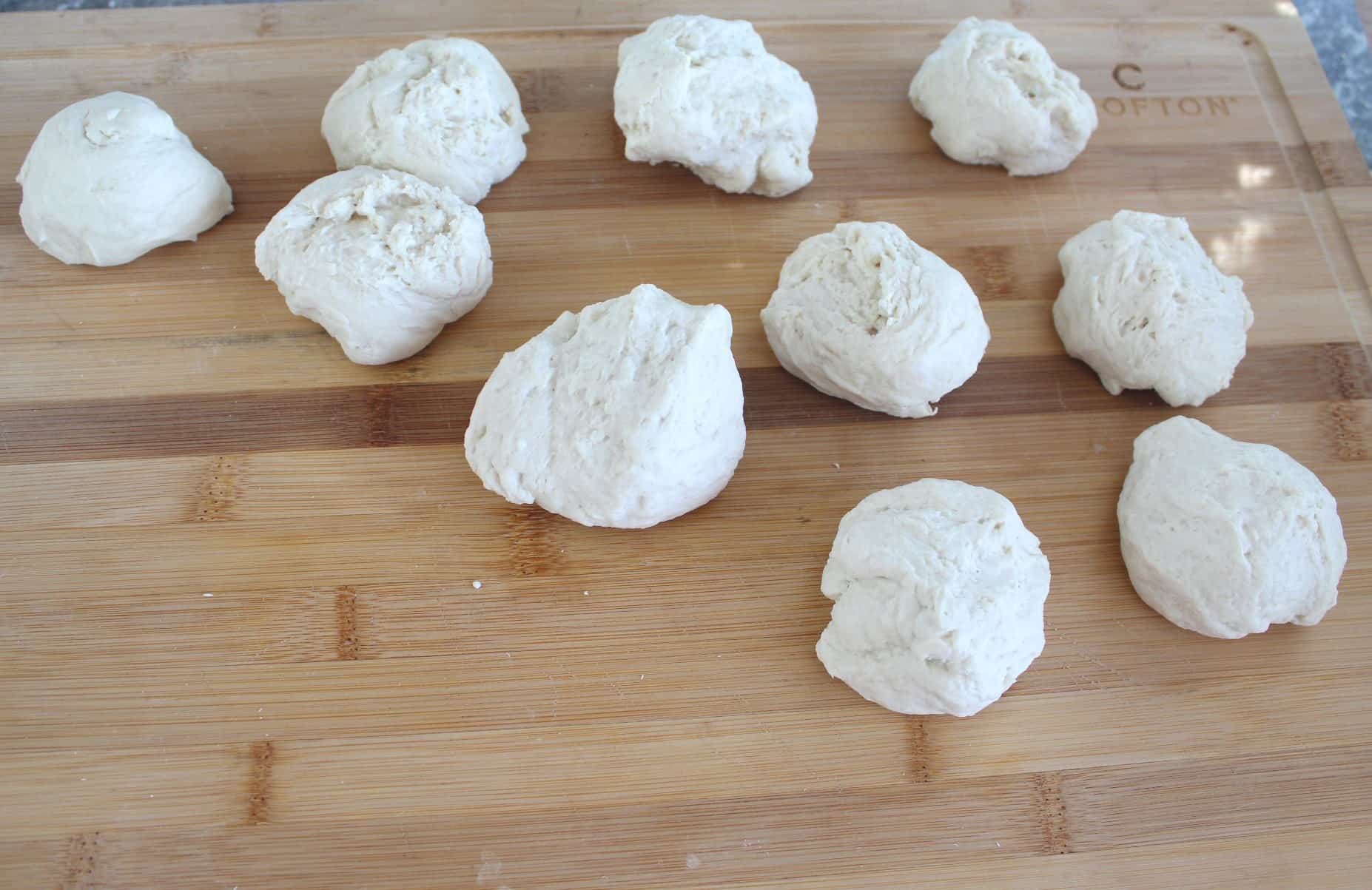 Dough is separated into rolls.