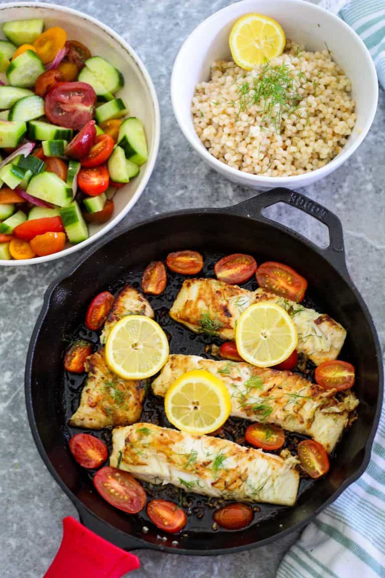 Cast Iron Halibut with Couscous Mediterranean Latin Love Affair