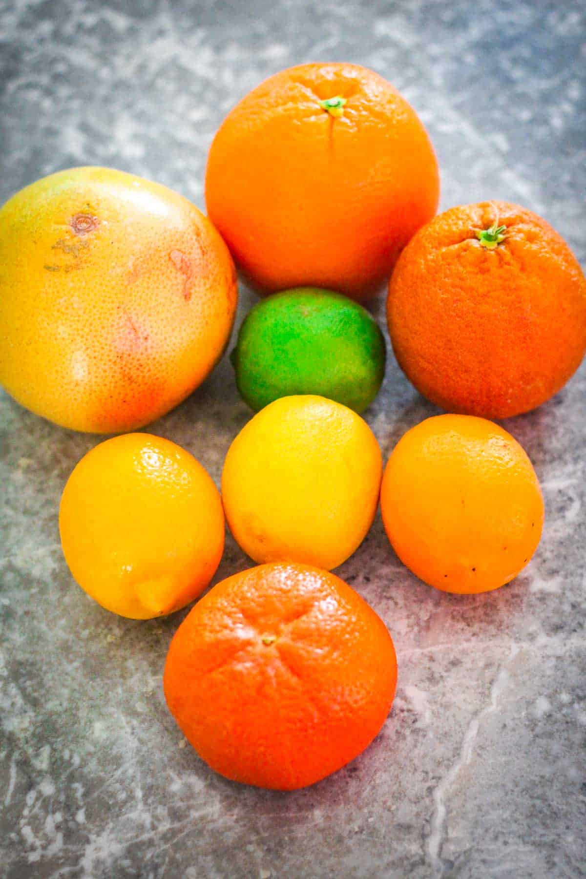 Citrus fruits used to make sangria - grapefruits, navel orange, blood orange, lime, Meyer lemons, regular lemon, mandarin. 