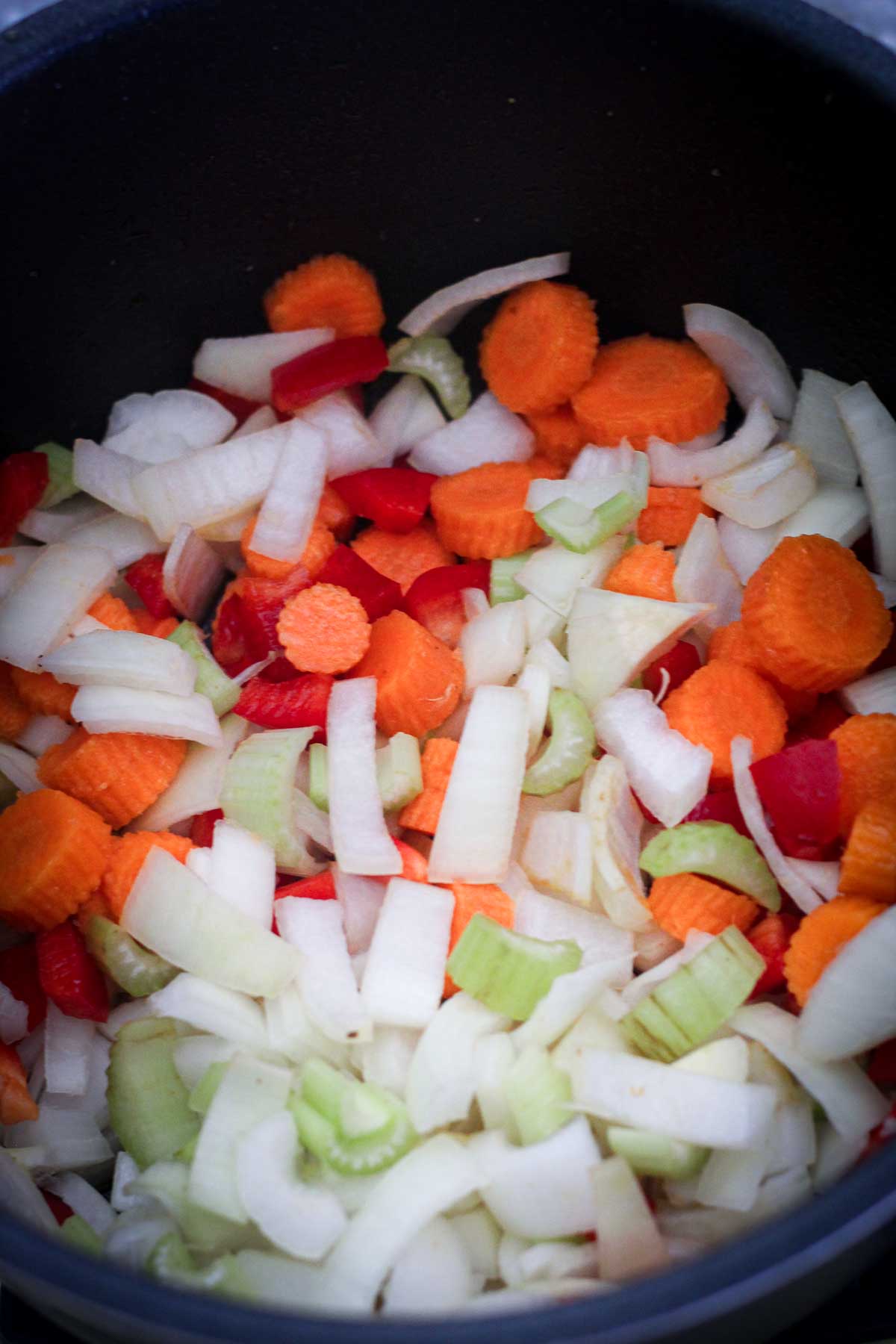 Sauteing the veggies in the pressure cooker.