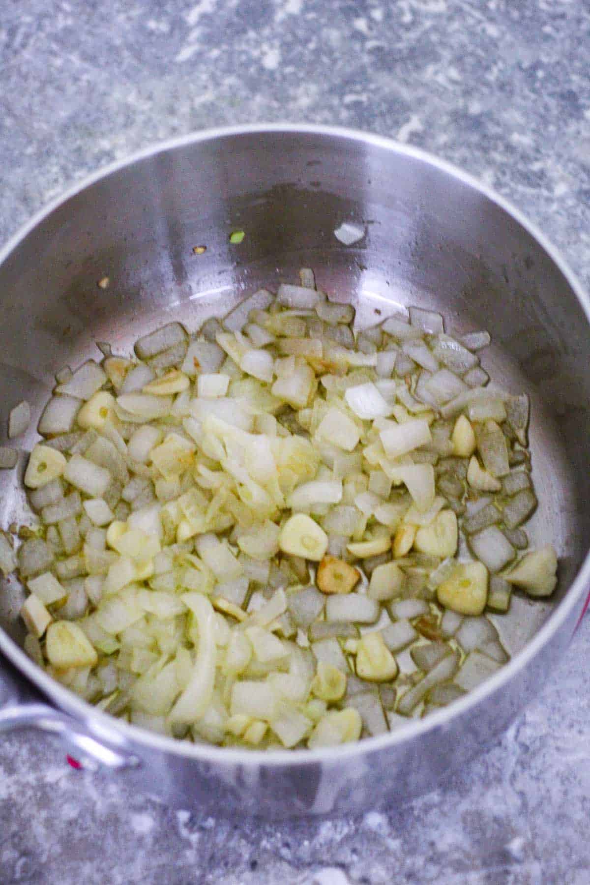 Sauteing onions and garlic. 