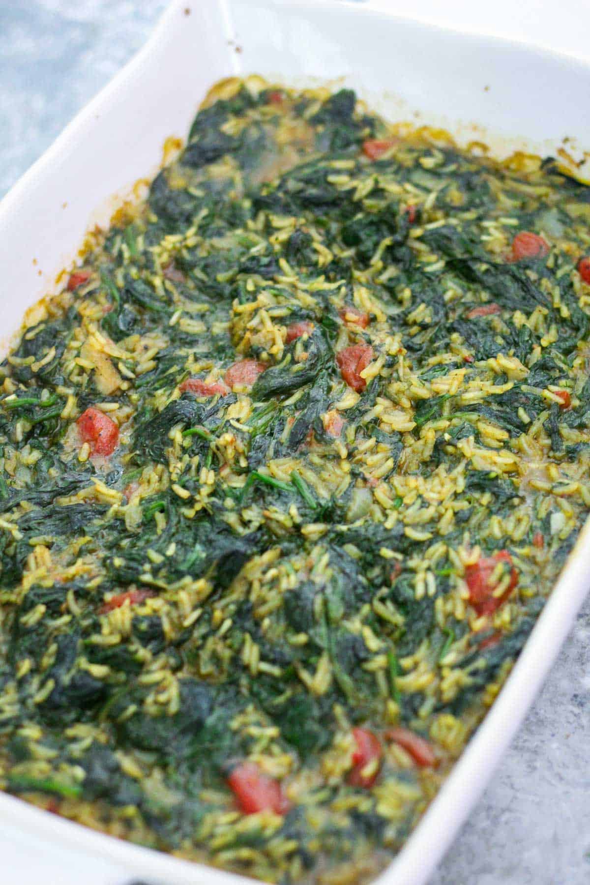 Spinach and rice after first bake.