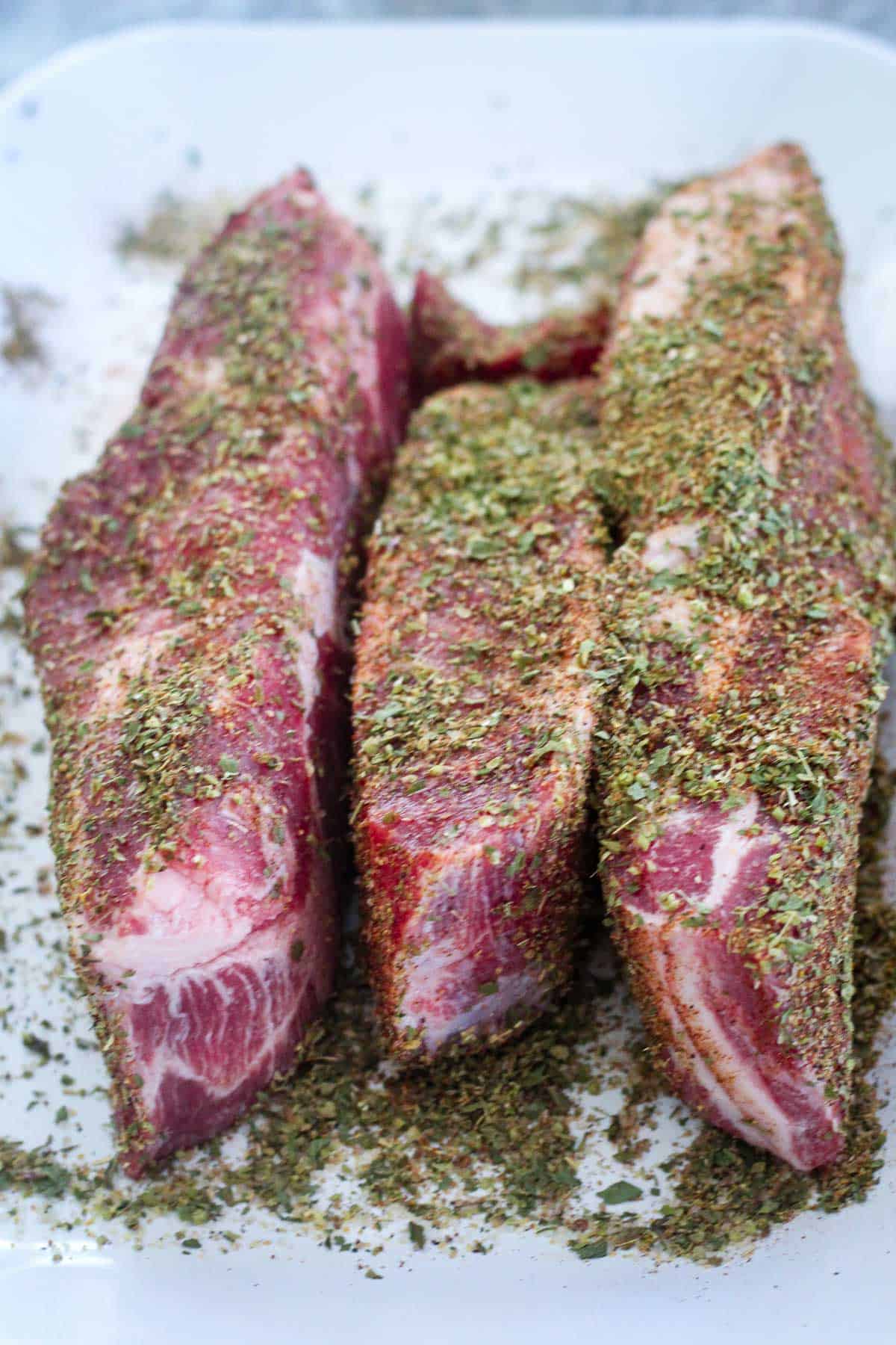 Seasoned country-style boneless pork ribs.