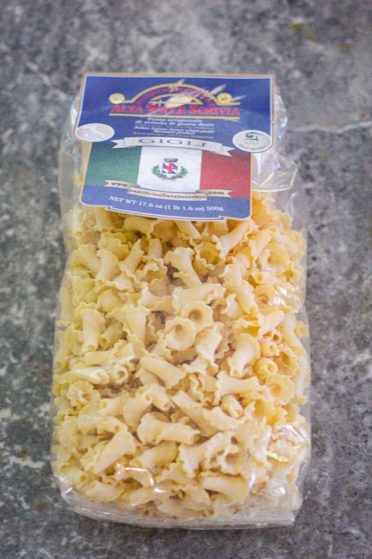 A package of gigli pasta.