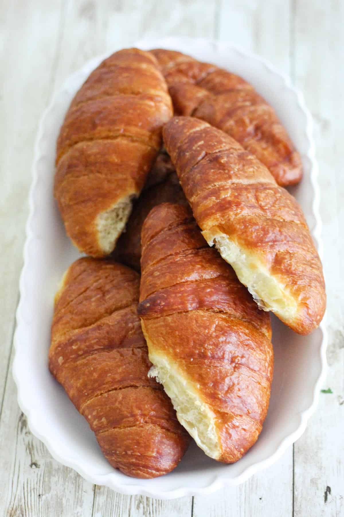 A platter with leftover croissants that I plan to use to make the bread pudding.