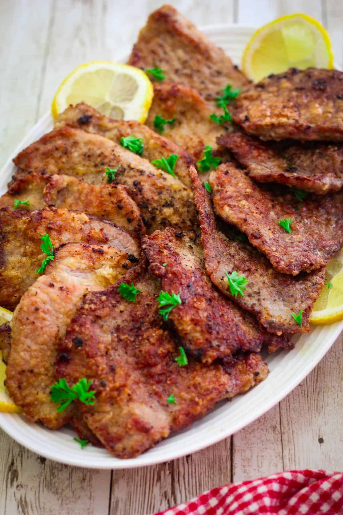 Platter with veal cutlets.